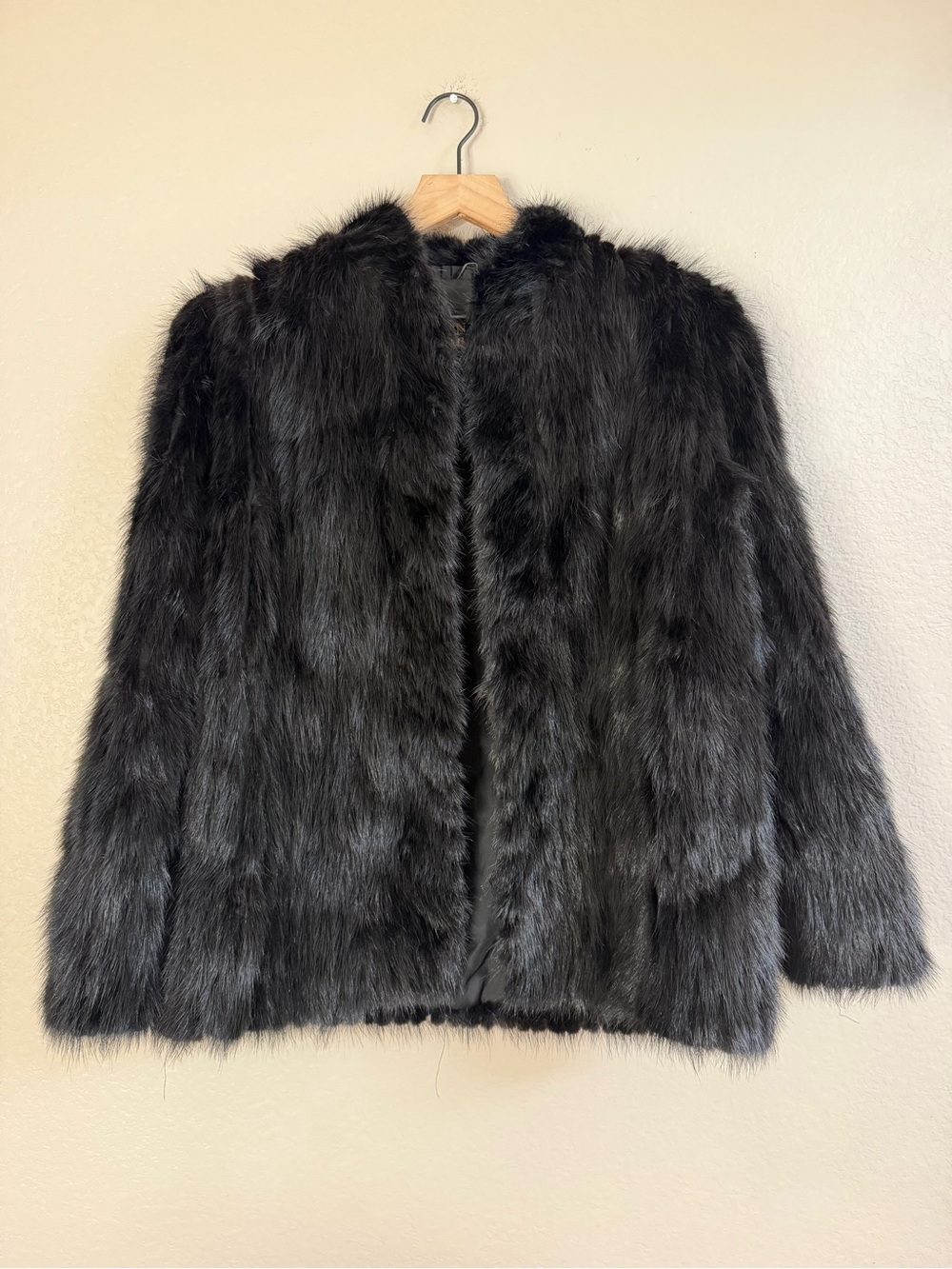 Authenticated Real Mink Fur Coat Ranch Mink Longhair Black size Large $2250